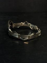 Vintage 950 Sterling Silver Black Onyx Wire Bracelet Handmade Modernist 5.5″