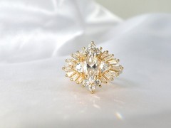 Vintage Sterling Silver 925 Yellow Gold over CZ Baguette Starburst Ring Size 9