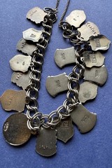 VTG Silver 18 European Travel Charm Bracelet Enamel Shields Flags – 800/900/925