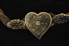 Vintage European Sterling Silver Niello Heart Bracelet – Multi‑Chain, 7″, 20g
