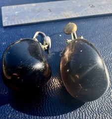 Vintage Eggplant Glass French Jet Style Dangle-Drop Earrings w Ornate Metal Caps