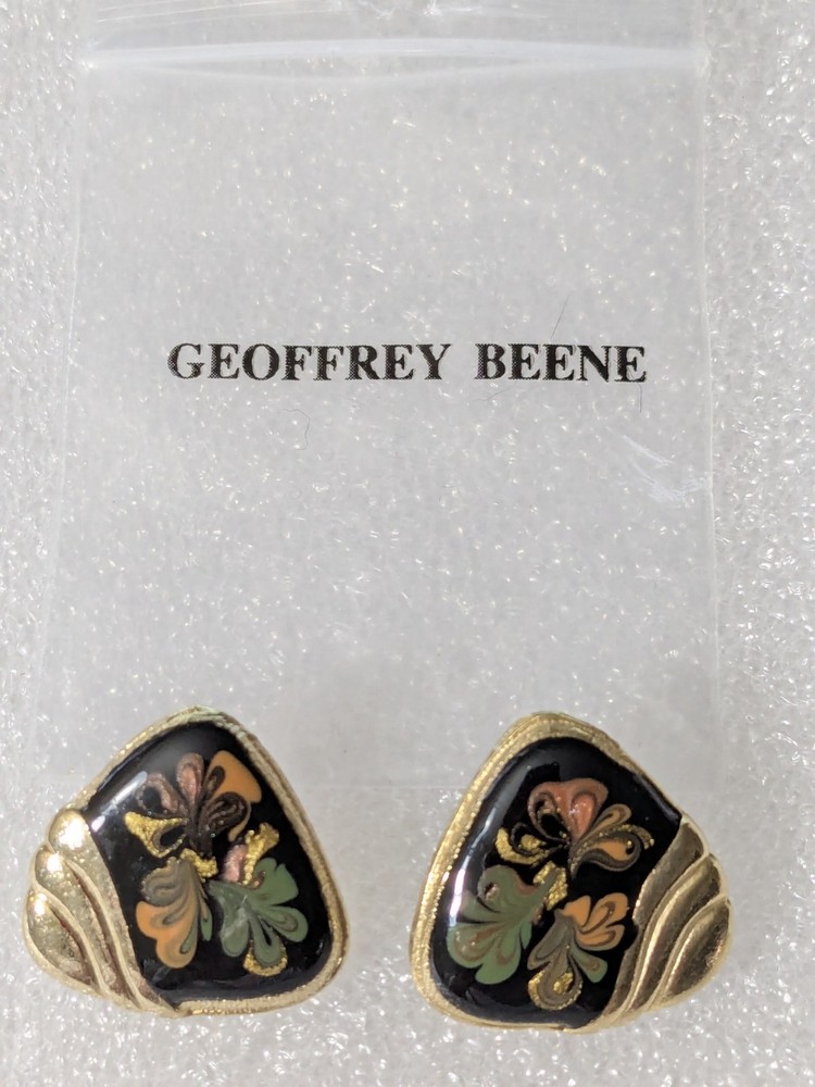 Vintage 1980’s Geoffrey Beene Cloisonne Enamel Triangle Earrings Original Bg B27