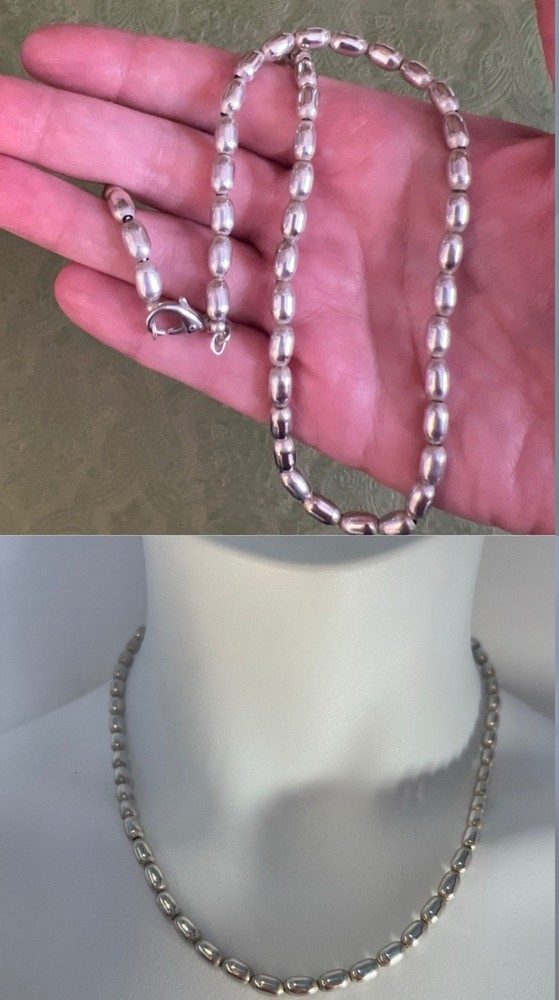 Vtg ITALY 925 Sterling Silver Modernist Barrel Shaped Necklace UNISEX 18” 22.89g