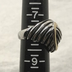 Vintage Two-tone SIlver / Gold Big Heart Ribbed Black Enamel Ring Varied sizes