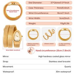Classic Snake Shape Watch for Women Gold Silver Scaleable Bracelet Womens Wat…