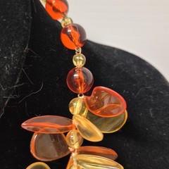 W Germany Necklace & Clip On Earrings Translucent Plastic Lucite Beaded Vtg