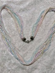 Vintage Long Pastel Pink Blue Green Microbead Multistrand Necklace 26in