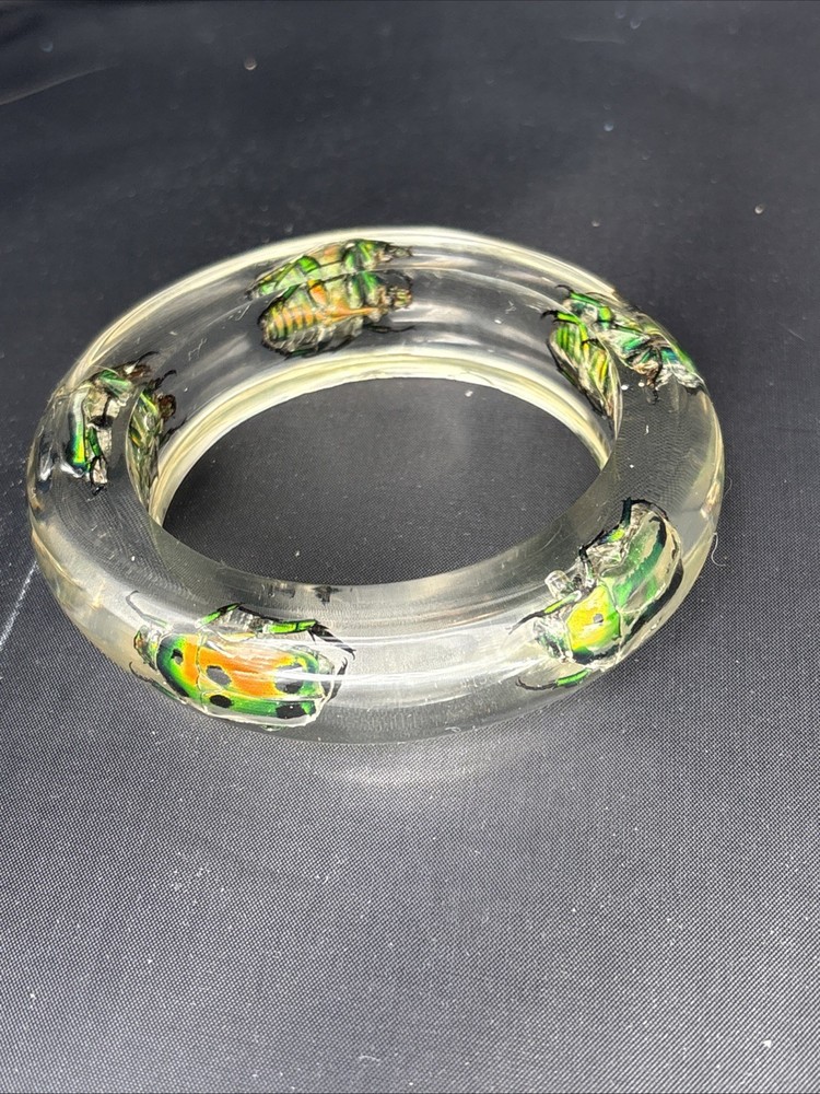 Clear Vtg Beetle Bracelet Translucent Resin, Med 1960s, NOS (#4)