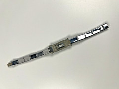 Antique 1920s 1930s Art Deco Tru White Plate Link Rhinestone Bracelet – 6.75″