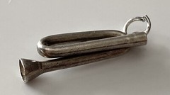 Vintage Sterling Silver Bugle Musical Band Brass Horn Instrument Pendant Charm