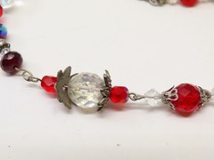 Vintage Necklace Red Clear AB Beaded Crystal Glass Faceted D5381