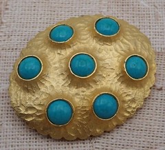 Vintage Matte Gold Tone Howlite Cabochon Oval Pin Brooch by Ballet