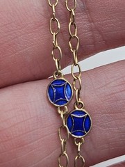 Vintage Chinese Export Silver Gold Tone Black & Blue Enamel Dainty Necklace 24″