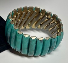 Vintage 50s Accordion Aqua Marbled Lucite Segment Expansion Cuff Bracelet