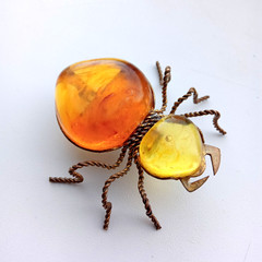 Vintage Spider Brooch Amber Color Resin. Made in the USSR