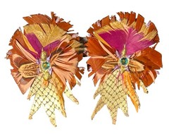 Vintage 80’s Statement Earrings Leather Feather Rhinestone Metallic Clip On Bold