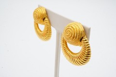 Vintage Clip On Earrings Gold Tone Textured Doorknocker