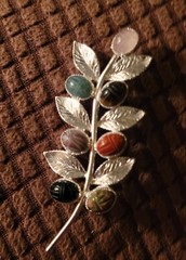 Vintage Sterling 925 Scarab Brooch Botanical Leaves Gemstones Pin Is Signed JJJ