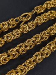 Heavy Gold Tone Byzantine Chain 30 In Textured Metal Necklace Clasp Link Round