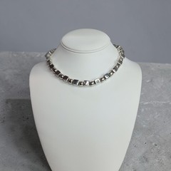 ​Heavy VTG Sterling Silver Geometric Cube Block Sphere Toggle Collar Necklace 16