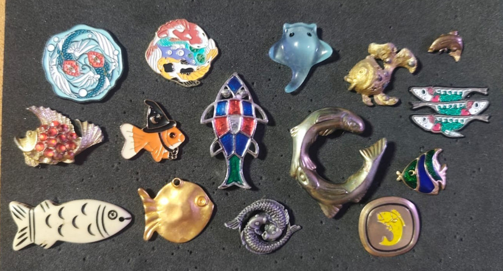 Vintage Fish Brooch Pin Lot of 15 Mixed Metal Enamel Nautical Ocean Jewelry