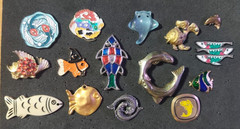 Vintage Fish Brooch Pin Lot of 15 Mixed Metal Enamel Nautical Ocean Jewelry
