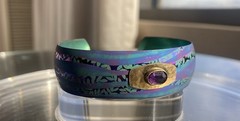 STUNNING HOLLY YASHI CUFF BRACELET, FACETED AMETHYST GEMSTONE ACCENT EX. COND