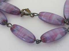 Vintage Antique Czech Agate Glass Bead LONG 54″ Necklace Flapper Purple Swirl C7