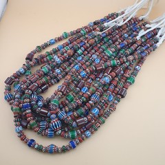Antique Venetian MultiColor Mix Chevron Glass Beads Strands Necklace