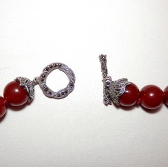 Carnelian & Marcasite 925 Sterling Silver Beaded Knotted 12mm Vntg Necklace 20in