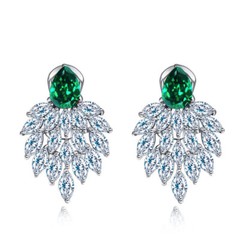 Peacock Stud Engagement Earrings 2.8 Ct Simulated Emerald 14K White Gold Over