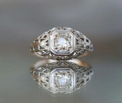 0.66Ct White Round Cut 1890s Antique Filigree Engagement Ring Solid 925 Silver