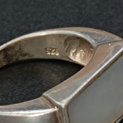 Sterling Silver Signet Ring Mother Of Pearl Modernist Minimalist Clean Design