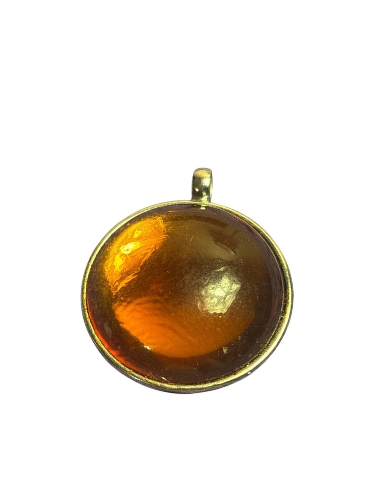 Vintage 90s Brown Glass Cabochon Pendant Silvertone Circle 1.5 inches