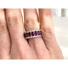 Faux Amethyst Clear Stone Rose Gold Toned Costume Jewelry Vintage Ring – sz 5.5