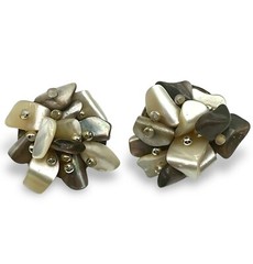 ABALONE MOP SHELL PEARL Cluster Earrings Clip Ons MCM 50s Chic Estate Japan EUC