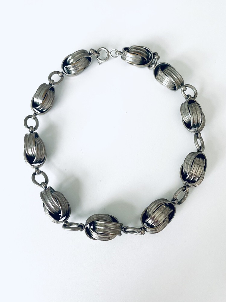 Vintage Silver Tone Statement Abstract Shape Link Collar Choker Necklace 15”