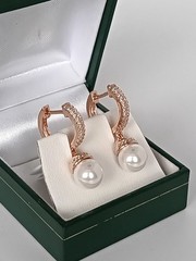 Vintage 1990-s 14 Ct Rolled Gold Pearls / Zircons Earrings – Hallmarked 585 RG