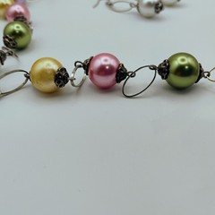 Vintage Beaded Necklace And Earrings Set Multicolor Metal Strand