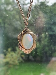 Vintage Jewelry, Cream Stone Pendant with Chain, Antique Jewelry, Made in USSR