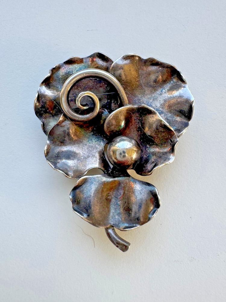 Georg Jensen USA Sterling Silver La Paglia? 2″Floral Pin Brooch #117