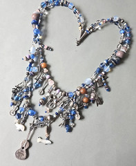 Vtg Southwestern Artisan Boho Musical Charms Many Sterling Glass Necklace 28″L