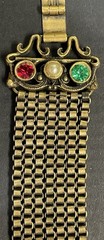 Vintage Hollycraft Box Chain Bracelet Gold Tone Multicolor Glass Pearl Stones