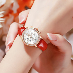 Diamond Ladies Quartz Wristwatch OLEVS Waterproof Leather Multifunction Watch