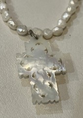 Vintage Mother of Pearl Bethlehem Cross Pendant on Freshwater Pearl Necklace