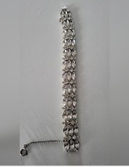 Vintage Marquise Shape Rhinestone Silvertone Panel Bracelet 7″