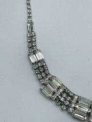 Vintage Unsigned Rhodium Plated Art Deco Inspired Clear Crystal Full Parure Set