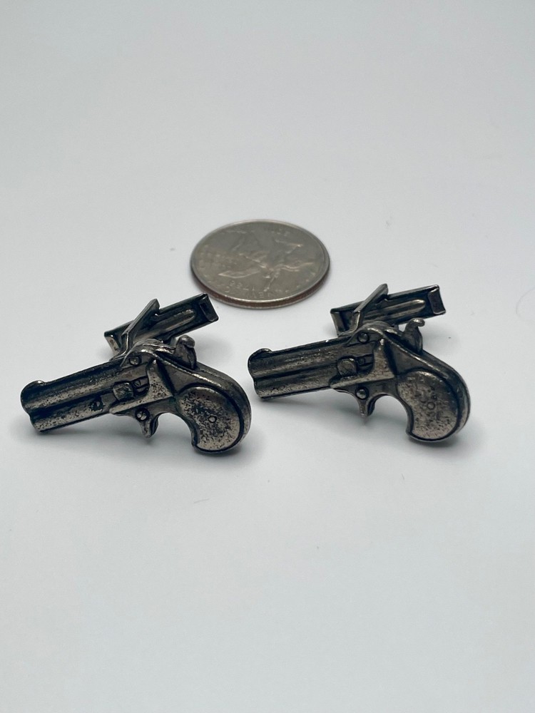Vintage Remington Model 95 Double Derringer Pistol Silver Tone Cufflinks