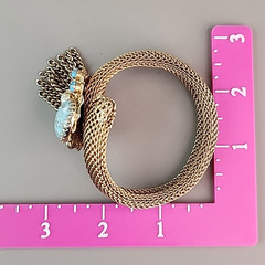 Vintage Mesh Wrap Bracelet Blue Glass Confetti Cabochon Gold Tone Tassel 6.75″