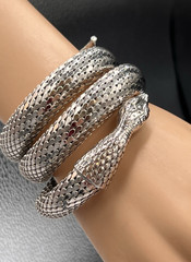 Vtg Whiting & Davis Mesh Snake Bracelet, Triple Coil